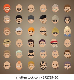 Cartoon Faces Set - Isolated On Brown Background, Vector Illustration, Graphic Design Editable For Your Design