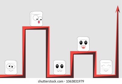 cartoon faces sit on different red branches of the same graphic