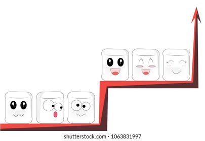 cartoon faces sit on different red branches of the same graphic