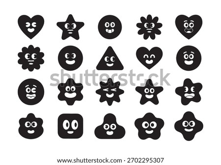 Cartoon faces smiley expression silhouette bundle