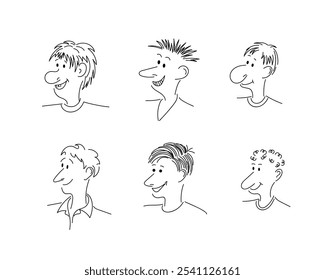 Cartoon Faces. Various comic-style facial expressions. People, portraits, men. Avatars. Vector illustration