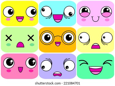 Cartoon faces with various expressions