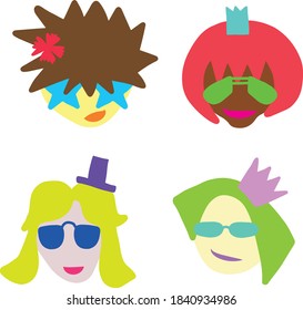 Cartoon faces of women and men