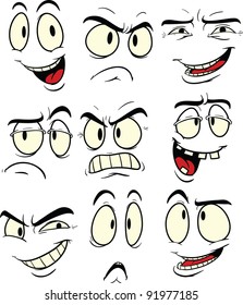 Cartoon facial expressions. Vector illustration. Each element in a separate layer for easy editing.