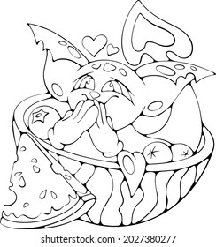 Cartoon Fairy animal in watermelon, happy moments vector doodle stock isolated illustration, black and white print for greeting or invitation card, children coloring book, t-shirt, fabric and logo
