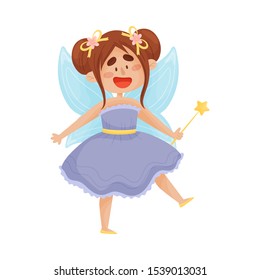 Cartoon fairy in a blue dress. Vector illustration on a white background.