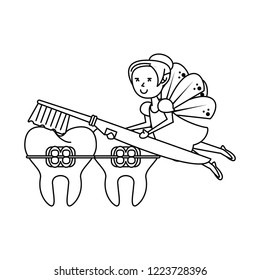 cartoon fairy dental care black and white