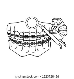 cartoon fairy dental care black and white