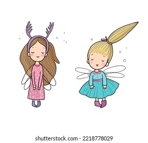 Сute cartoon fairy. Elves princesses with wings. little girl.