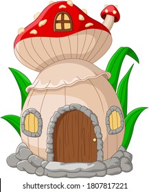 Cartoon fairy house mushroom on a white background