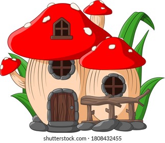 Cartoon fairy house mushroom on a white background