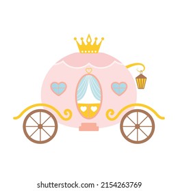 Cartoon fairy pink princess carriage. Isolated on white background.