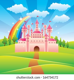 Cartoon fairy tale castle colorful vector illustration
