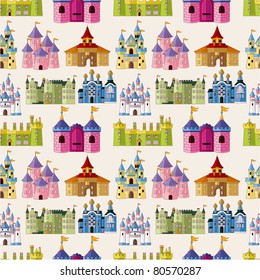 cartoon Fairy tale castle seamless pattern