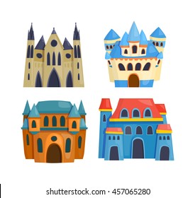 Cartoon fairy tale castle tower icon