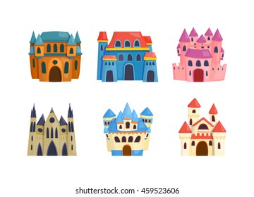 Cartoon fairy tale castle tower icon