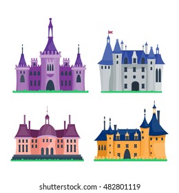 Cartoon fairy tale castle tower icon