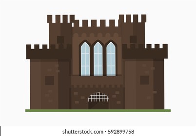 Cartoon fairy tale castle tower icon cute architecture fantasy house fairytale medieval and princess stronghold design fable isolated vector illustration.