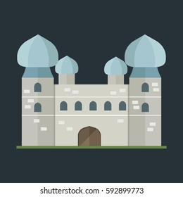 Cartoon fairy tale castle tower icon cute architecture fantasy house fairytale medieval and princess stronghold design fable isolated vector illustration.