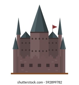 Cartoon fairy tale castle tower icon cute architecture fantasy house fairytale medieval and princess stronghold design fable isolated vector illustration.