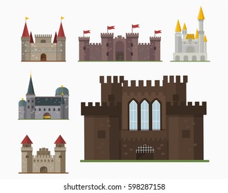 Cartoon fairy tale castle tower icon cute architecture fantasy house fairytale medieval and princess stronghold design fable isolated vector illustration.