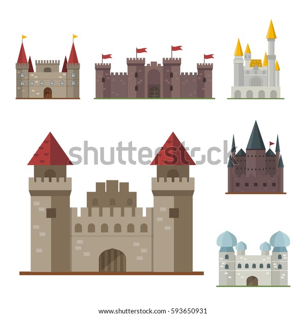 漫画のおとぎ話のキャッスルタワーのアイコンかわいいファンタジーハウスおとぎ話の中世と王女の牙城デザインの分離型ベクターイラスト の ベクター画像素材 ロイヤリティフリー