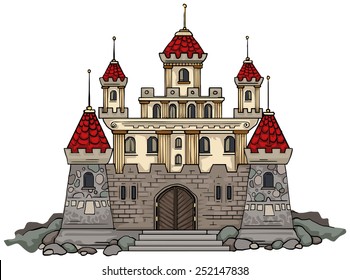 Cartoon fairy tale castle, vector illustration