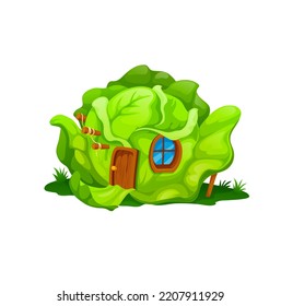 Cartoon fairytale cabbage house building or dwelling of elf or gnome, vector home hut. Gnome house or elf hut in cabbage with door and window, kid fairy tale fantasy elves or pixies village hut