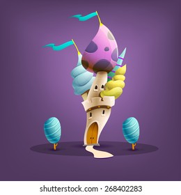Cartoon fairytale castle. Vector illustration. 