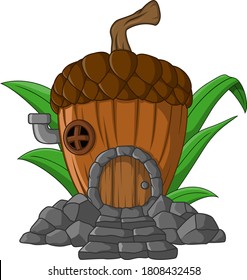 Cartoon fairytale house in the form of an acorn