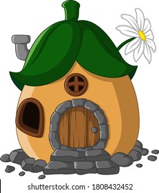 Cartoon fairytale house with a roof of leaves