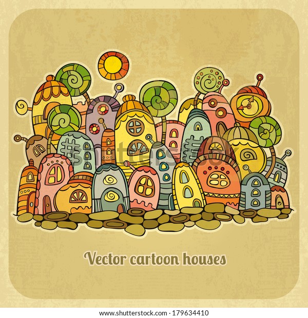 Cartoon Fairytale Spring Houses Vector Illustration Stock Vector ...