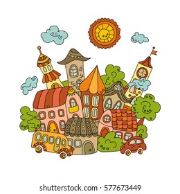 Cartoon fairy-tale town. Vector illustration