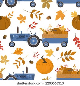 Cartoon Fall Blue Harvest Tractor Trail Stock Vector (Royalty Free ...