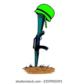 cartoon fallen soldier hand-drawn vector