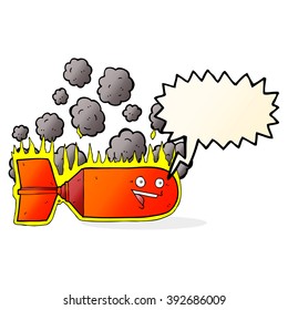 caricatura cayendo bomba con burbuja de habla