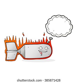 cartoon falling bomb with thought bubble
