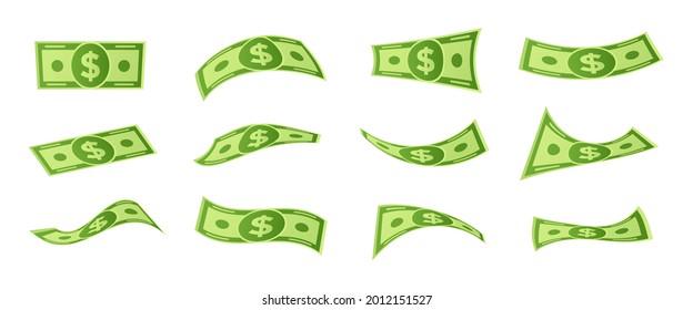 Cartoon Falling Money Bills. Flying Dollar Bills, 3d Cash And Usd Currency. Money Float Banknotes, Banking Finance Investment Or Jackpot Win. Isolated Vector Symbols Set Eps 10