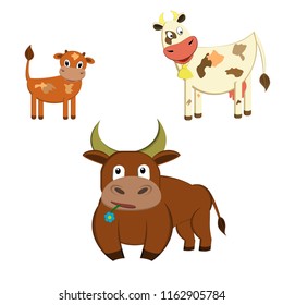 Cartoon Family Cow, Bull And Calf