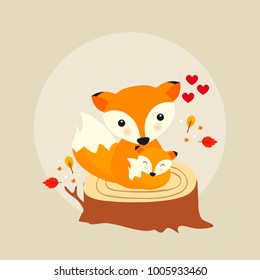 Cartoon family of foxes. 