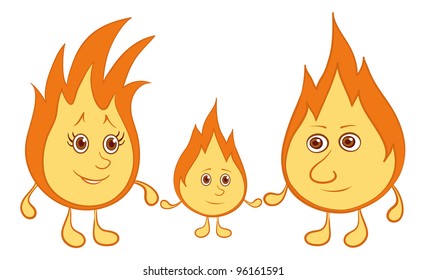 Cartoon, family of lights burning: mum, father and baby. Vector