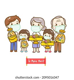 Cartoon family to make merit.