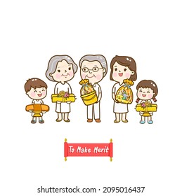 Cartoon family to make merit.