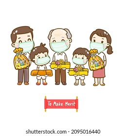 Cartoon family to make merit.