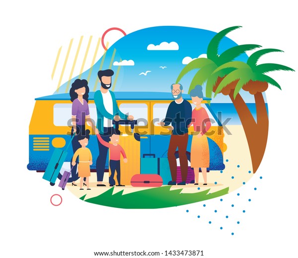 Cartoon Family Meeting Outdoors Beach Father Stock Vector ...