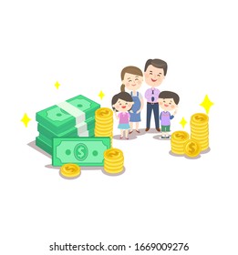 Cartoon Family and Money Vector