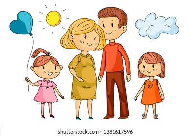 Happy Family Holding Hands Hand Drawing Stock Vector (Royalty Free ...