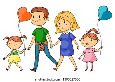 Happy Family Holding Hands Hand Drawing Stock Vector (Royalty Free ...