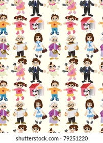 cartoon family seamless pattern