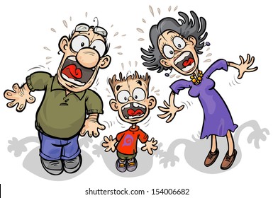 Cartoon Family with shocked expressions.